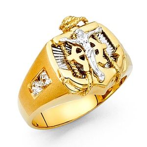 14k Solid Gold Religious Cross Men’sRing Band